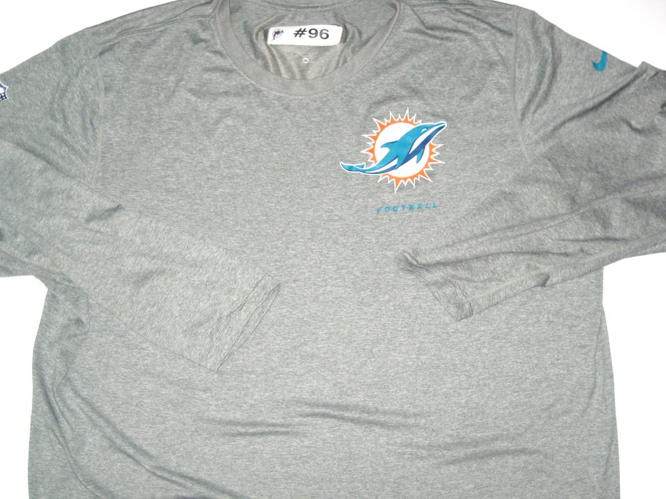 AJ Francis Training Worn Gray Miami Dolphins #96 Long Sleeve Nike Dri ...