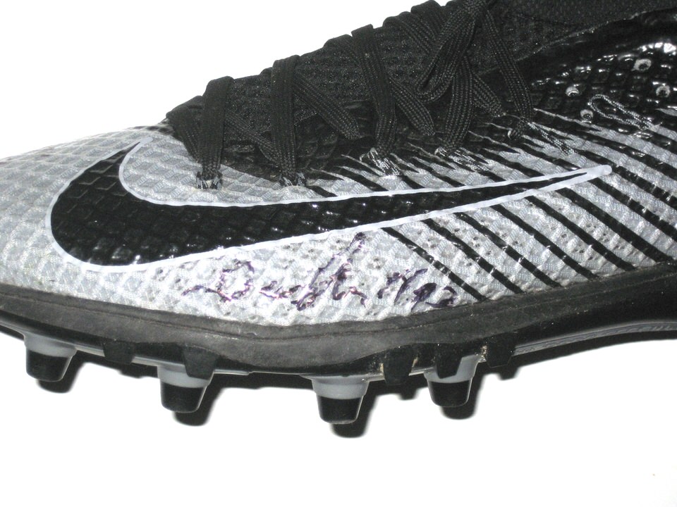 Deon Simon New York Jets Game Worn & Signed Silver & Black Nike Lunarbeast Elite Cleats - Big Dawg