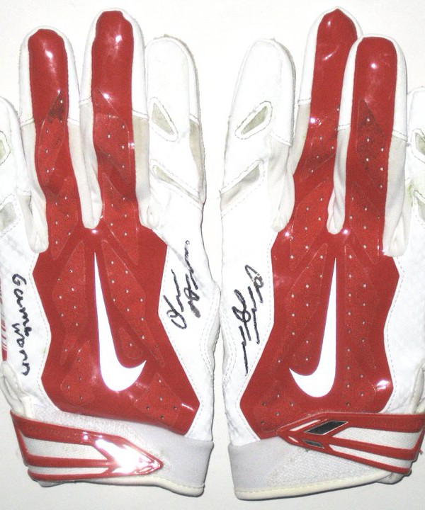 nike football gloves red and white