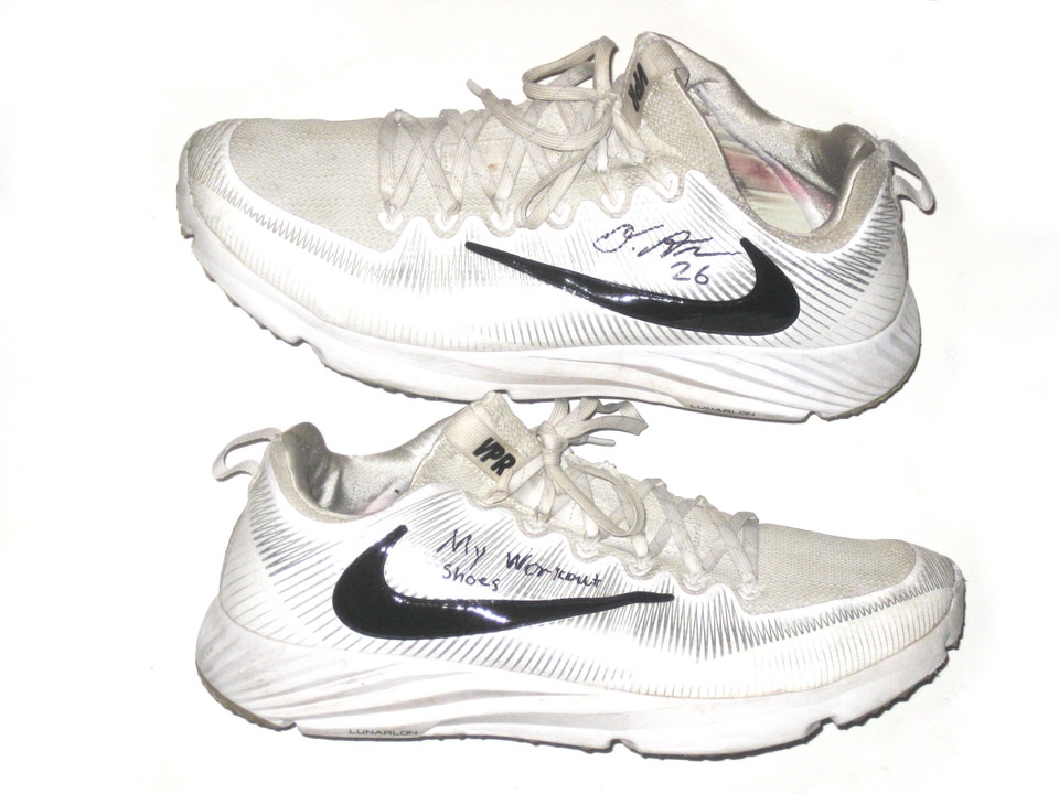 Orleans Darkwa New York Giants Training Worn Signed White Black Nike Vapor Turf Shoes Big Dawg Possessions