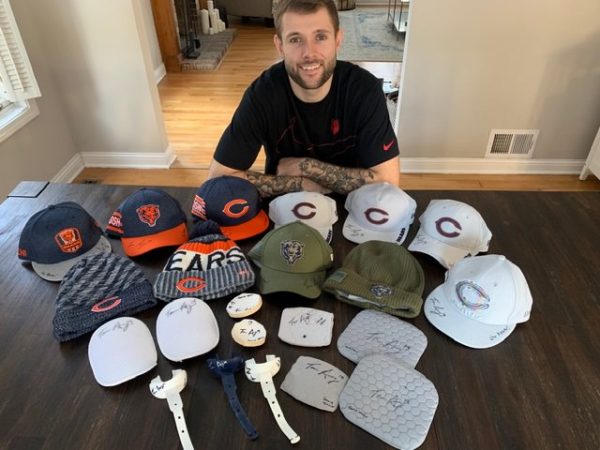 Tanner Gentry with 2018 Chicago Bears Game Worn & Signed EvoShield Protective Thigh Guards