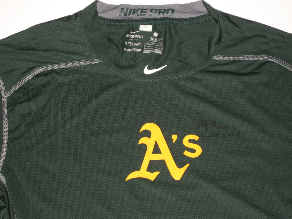 Billy Burns Game Worn & Signed Official Oakland Athletics #1 Nike Pro  Fitted Dri-Fit Large Shirt