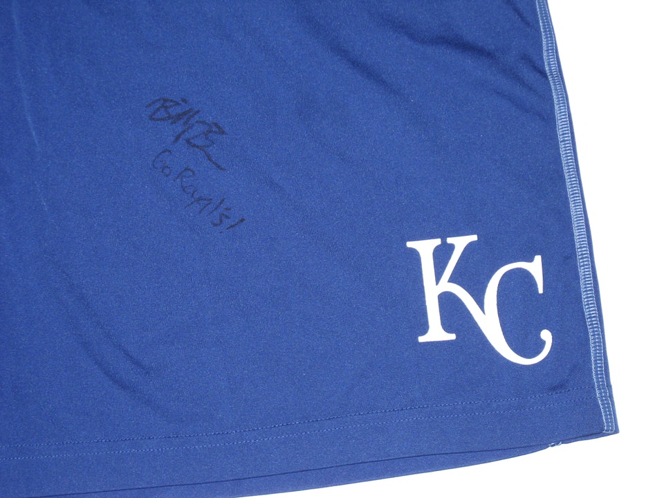 Billy Burns Training Worn & Signed Official Blue & White Kansas City Royals  #14 Nike Dri-Fit XL Shorts