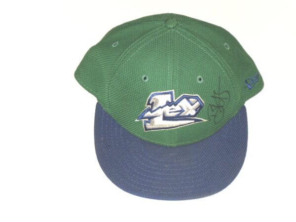 Bryce Hensley Pregame Worn & Signed Official Green & Blue Lexington Legends New Era 59FIFTY Hat