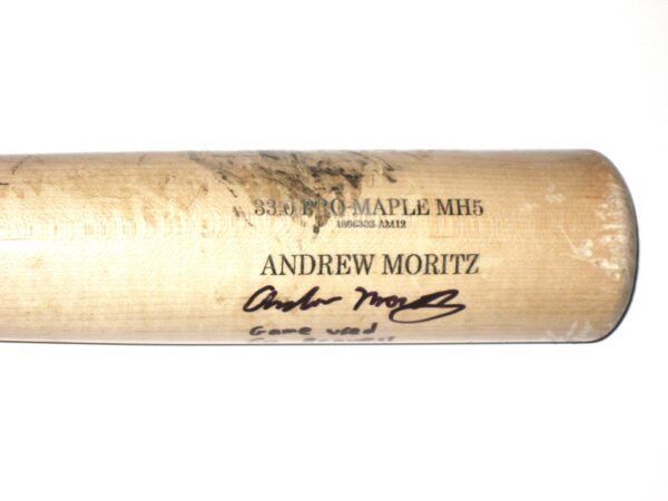 Andrew Moritz 2019 Florida Fire Frogs Game Used & Signed Pro Model MH5 Old Hickory Maple Baseball Bat – Cracked