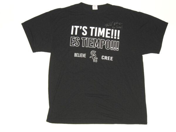 Kade McClure Team Issued & Signed Black & White Chicago White Sox IT'S TIME!!! Shirt