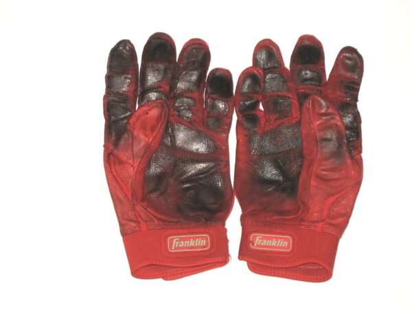 Mike Papi Columbus Clippers Game Worn & Signed Red Franklin Batting Gloves