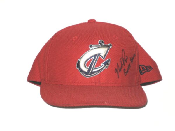 Mike Papi Game Worn & Signed Official Red Columbus Clippers New Era 59FIFTY Hat