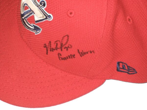 Mike Papi Game Worn & Signed Official Red Columbus Clippers New Era 59FIFTY Hat