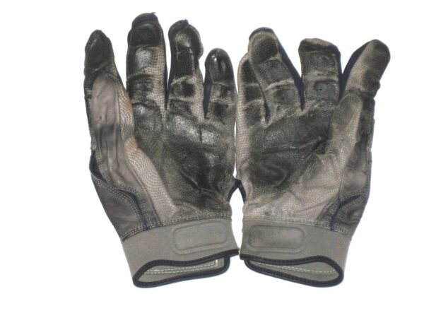 Mike Papi Columbus Clippers Game Worn & Signed Grey & Blue Franklin Batting Gloves