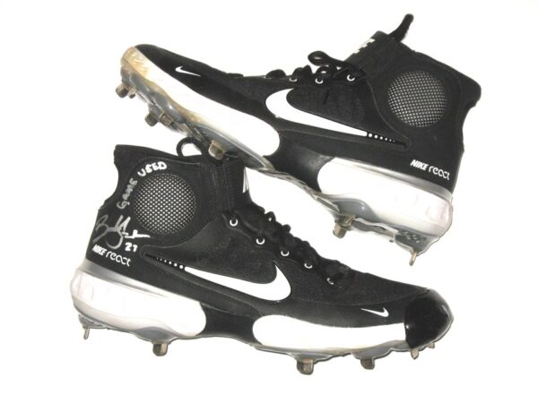 Bowden Francis Milwaukee Brewers Game Worn & Signed Black & White Nike Alpha Huarache Cleats - Worn at Alternate Site!