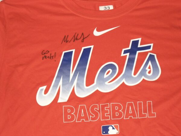 Max Moroff Player Issued & Signed Official Orange New York Mets Baseball #33 Nike Dri-Fit Shirt