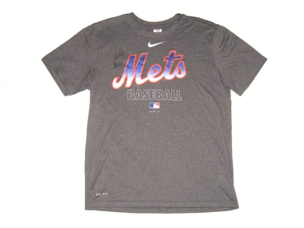 Max Moroff Practice Worn & Signed Official Grey New York Mets Baseball #23 Nike Dri-Fit Large Shirt