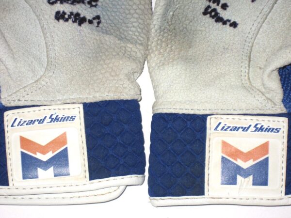 Max Moroff 2020 New York Mets Game Worn & Signed Blue & White Lizard Skins Batting Gloves