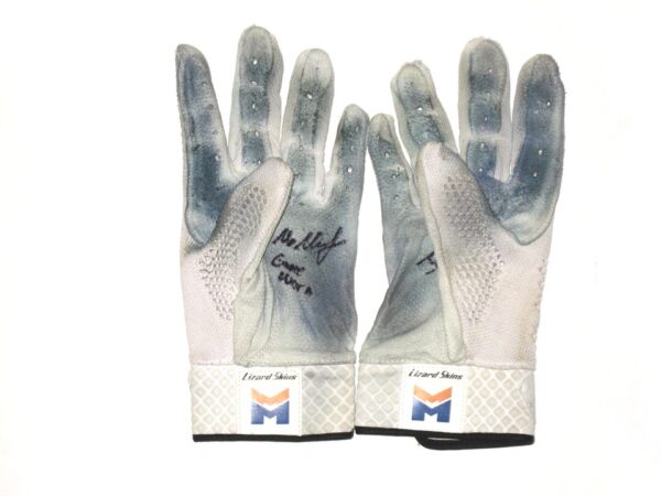 Max Moroff 2020 New York Mets Game Worn & Signed White Lizard Skins Batting Gloves