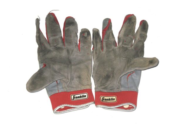 Andrew Moritz 2021 Rome Braves Game Worn & Signed Gray & Red Franklin Batting Gloves