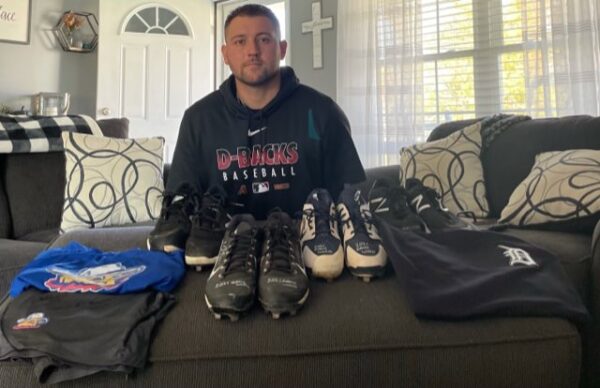 Brandyn Sittinger with 2021 Arizona Diamondbacks Game Worn & Signed New Balance Baseball Cleats - Worn In 1st MLB Game Vs Texas Rangers!