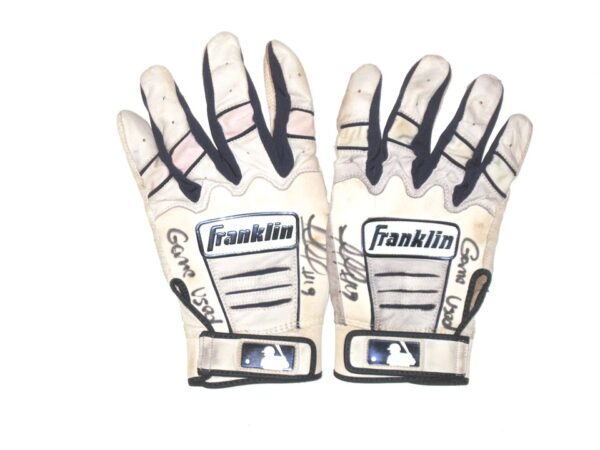 Rusber Estrada 2021 Rome Braves Game Used & Signed White Franklin Batting Gloves