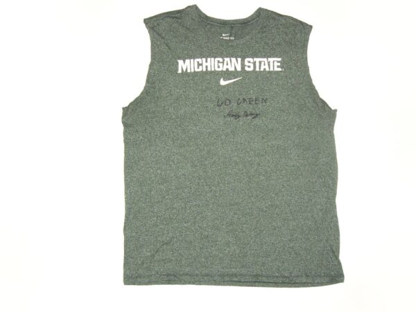 Indigo Diaz Practice Worn & Signed Official Michigan State Spartans GO GREEN Nike XXL Shirt