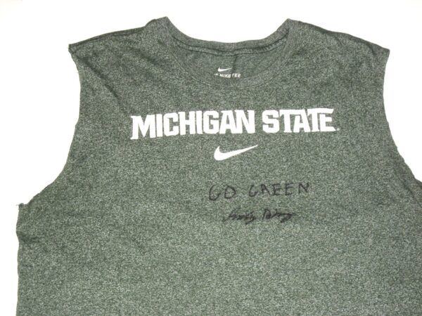 Indigo Diaz Practice Worn & Signed Official Michigan State Spartans GO GREEN Nike XXL Shirt