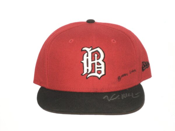 Kade McClure 2021 Game Worn & Signed Red & Black Birmingham Barons Alternate New Era 59FIFTY Hat