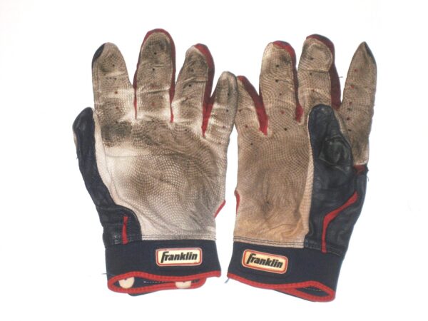 Cody Milligan 2021 Rome Braves Game Used & Signed Blue, Red & Grey Franklin Batting Gloves