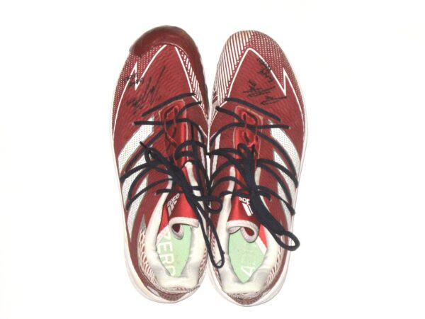 Jake Higginbotham 2021 Rome Braves Game Worn & Signed Red & White Adidas Adizero Cleats