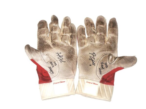 Drew Campbell 2022 Rome Braves Game Worn & Signed Red Lizard Skins Batting Gloves