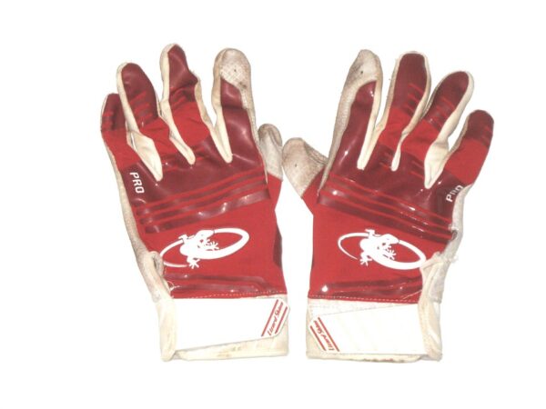 Drew Campbell 2022 Rome Braves Game Worn & Signed Red Lizard Skins Batting Gloves