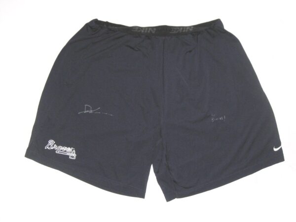 Drew Lugbauer Training Worn & Signed Official Blue Atlanta Braves Nike Shorts