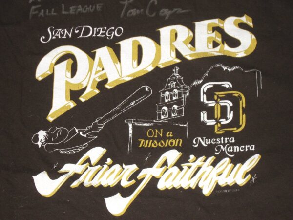 Tom Cosgrove Game Worn & Signed San Diego Padres Friar Faithful American Apparel Shirt - Worn in Arizona Fall League!