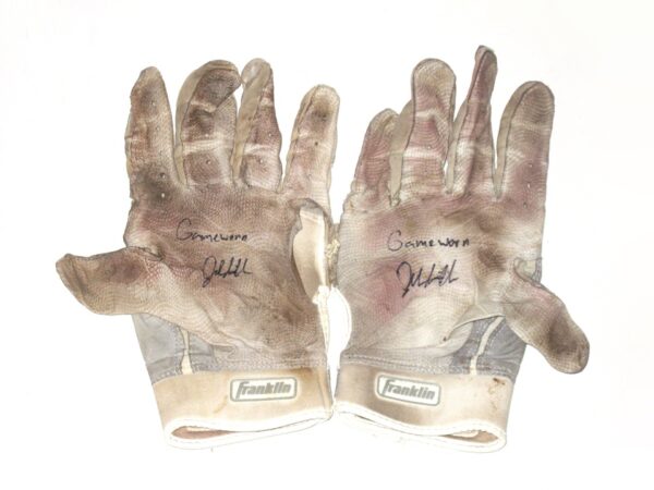 Jalen Miller Richmond Flying Squirrels Game Worn & Signed White & Gray Franklin Batting Gloves