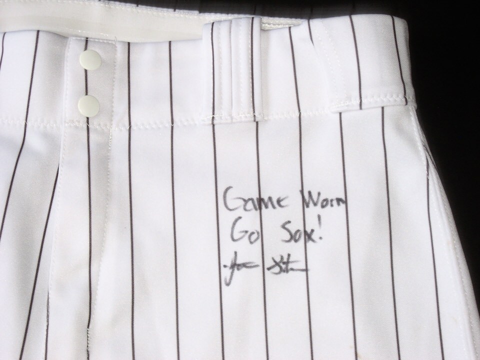 Jonathan Stiever Chicago White Sox Spring Training Worn & Signed Go Sox!  White Pinstripe Nike Pants - Big Dawg Possessions