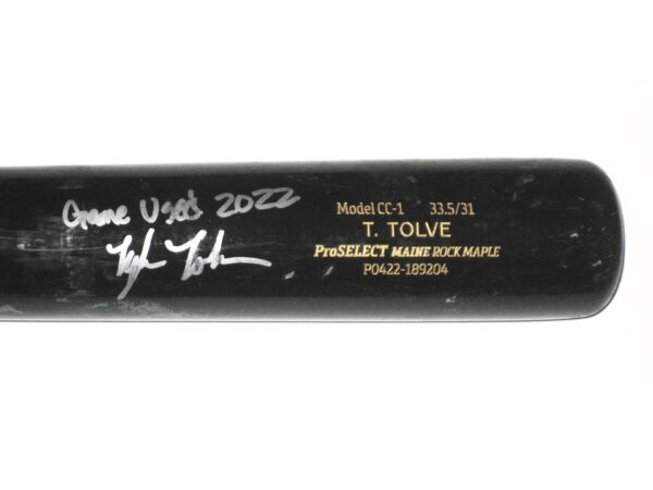 Tyler Tolve 2022 Rome Braves Game Used & Signed Dove Tail DTB Model CC-1 Maple Baseball Bat - CRACKED