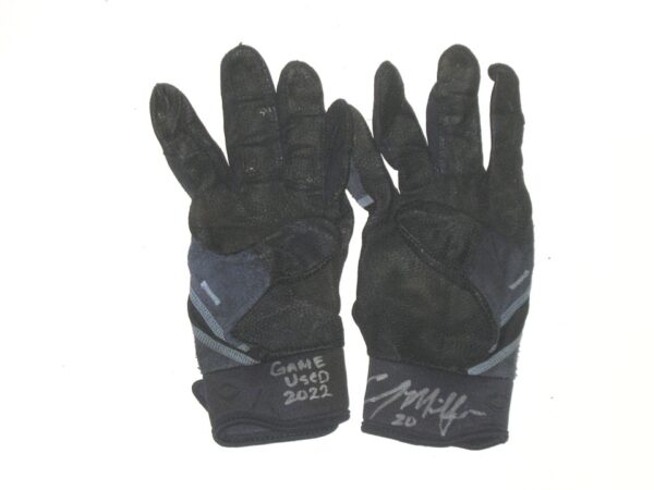 Cody Milligan 2022 Mississippi Braves Game Used & Signed Blue & Black EvoShield Batting Gloves