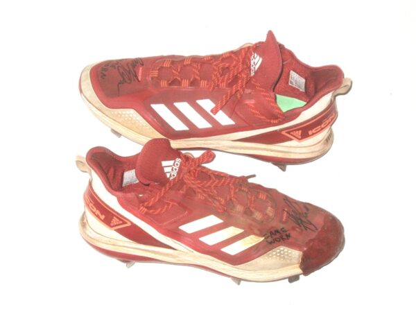 Indigo Diaz 2022 Mississippi Braves Game Worn & Signed Red & White Adidas Boost Icon Baseball Cleats