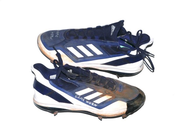 Indigo Diaz 2022 Mississippi Braves Game Worn & Signed Blue & White Adidas Boost Icon Baseball Cleats