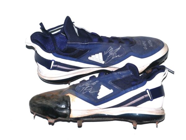 Indigo Diaz 2022 Mississippi Braves Game Worn & Signed Blue & White Adidas Boost Icon Baseball Cleats