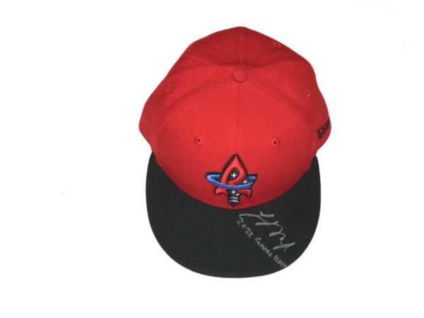 Logan O'Hoppe Game Worn & Signed Official Red Rocket City Trash Pandas Alternate New Era 59FIFTY Hat