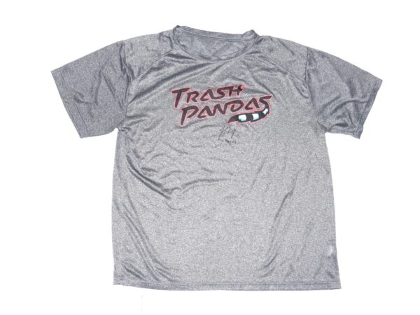 Logan O’Hoppe Practice Worn & Signed Official Gray Rocket City Trash Pandas BSN Sports Shirt