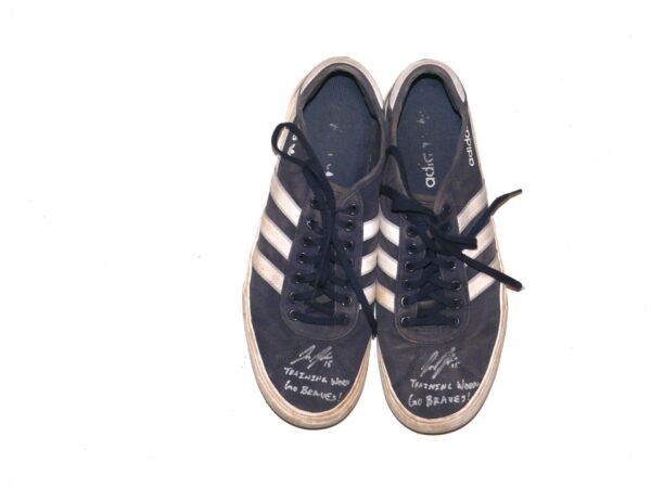 Jake Higginbotham 2022 Mississippi Braves Training Worn & Signed Blue & White Adidas Shoes