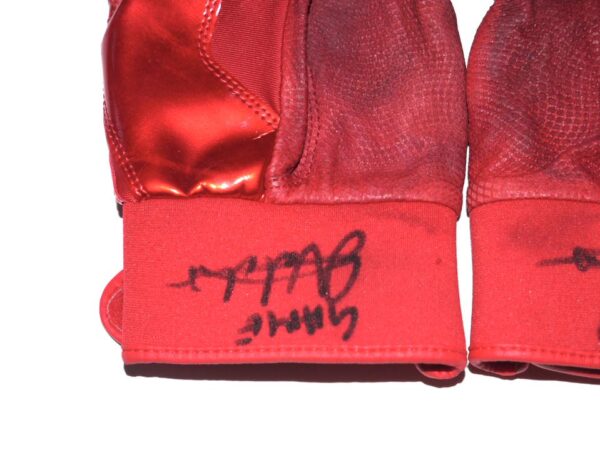 Javier Valdes 2022 Mississippi Braves Game Worn & Signed Red Promoveo Batting Gloves