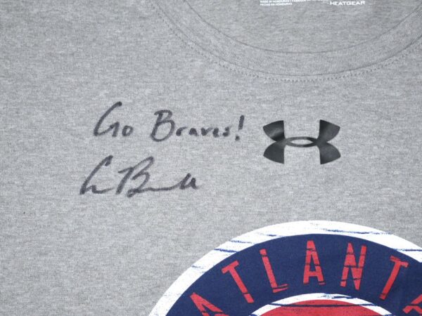 Cade Bunnell Team Issued & Signed Official Gray Atlanta Braves Under Armour HeatGear Shirt