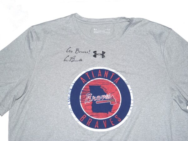 Cade Bunnell Team Issued & Signed Official Gray Atlanta Braves Under Armour HeatGear Shirt