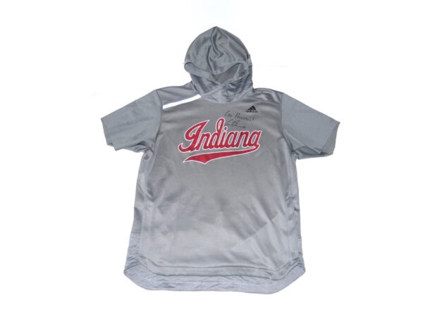 Cade Bunnell Team Issued & Signed Official Grey Indiana Hoosiers Lightweight Adidas Pullover Hooded Sweatshirt