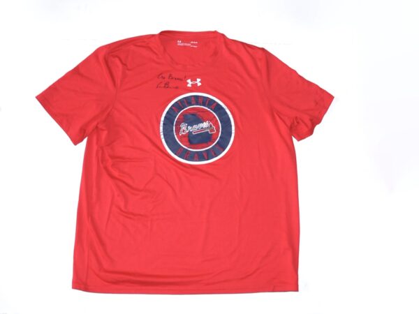 Cade Bunnell Team Issued & Signed Official Red Atlanta Braves Under Armour HeatGear Shirt