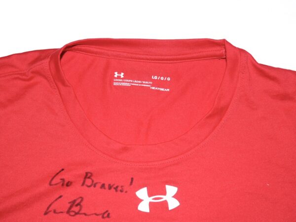 Cade Bunnell Team Issued & Signed Official Red Atlanta Braves Under Armour HeatGear Shirt