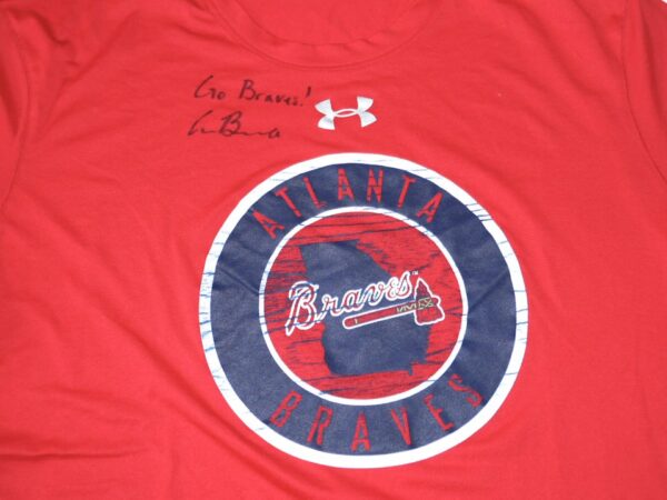 Cade Bunnell Team Issued & Signed Official Red Atlanta Braves Under Armour HeatGear Shirt