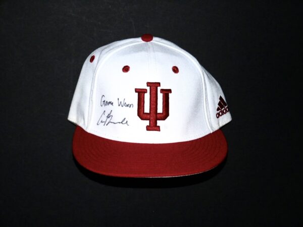 Cade Bunnell Game Worn & Signed Official White & Red Indiana Hoosiers Adidas Climalite Hat