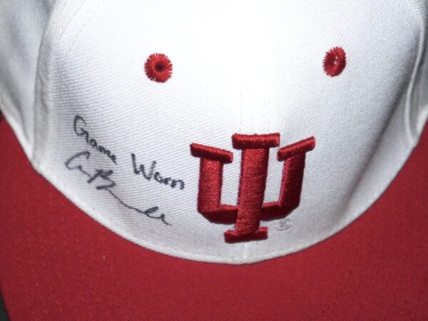 Cade Bunnell Game Worn & Signed Official White & Red Indiana Hoosiers Adidas Climalite Hat